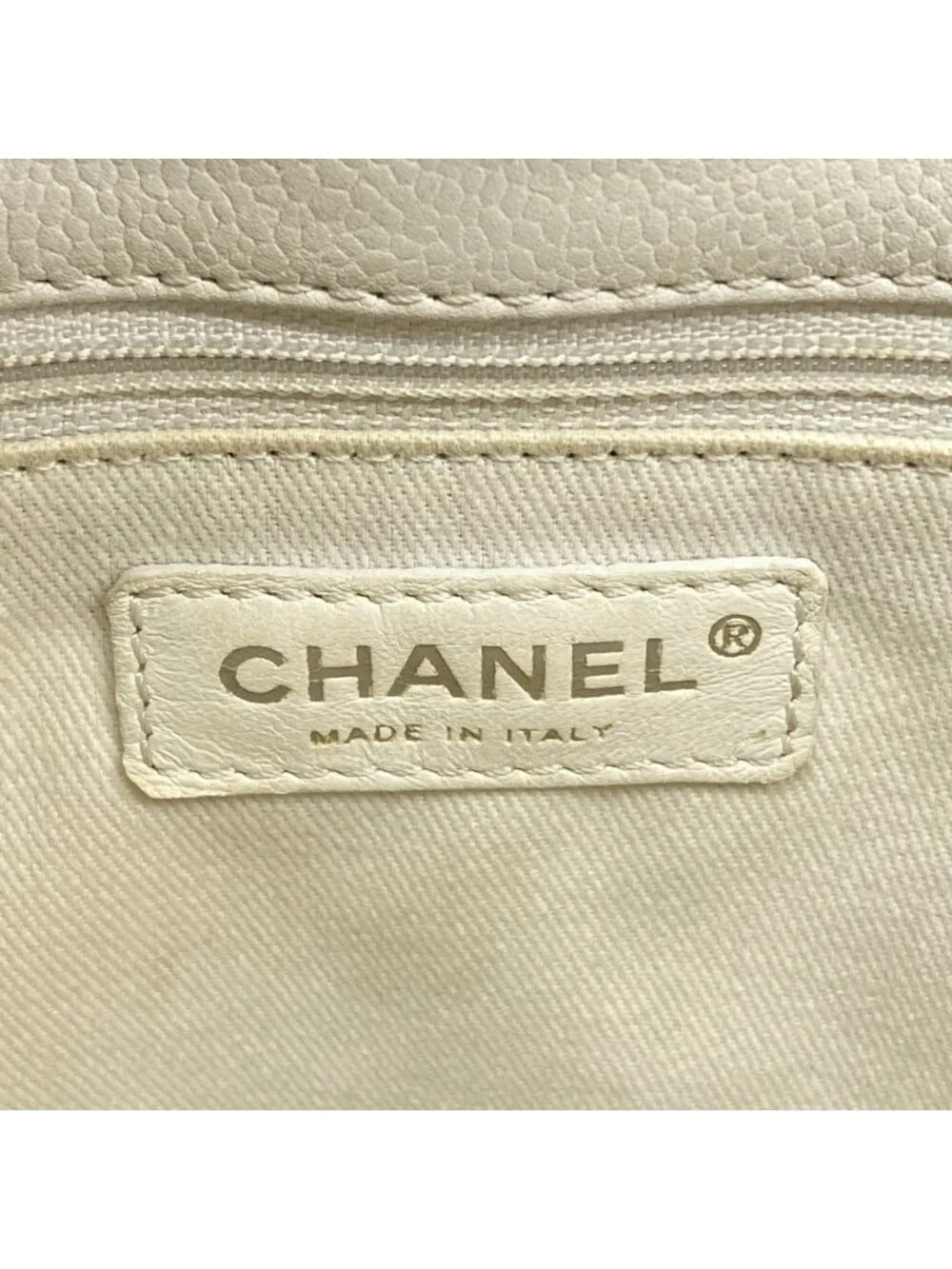 Chanel Shoulder Bag Quilted Caviar Leather White Silver